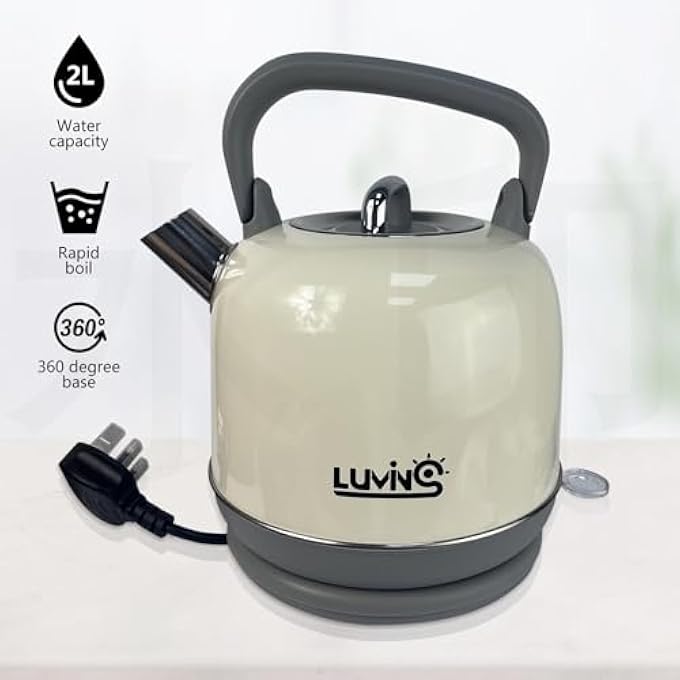 Lumins Stainless Steel Electric Tea Kettle With Auto ShutOff And Boil Dry Protection 17 Liter Cordless Hot Water Boiler With Swivel Base Beige - Image 4