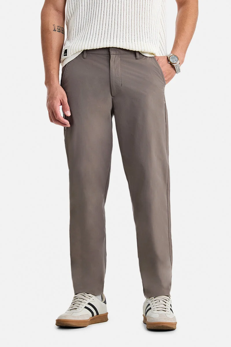SNITCH Brown Solid Regular Fit Casual Trousers
