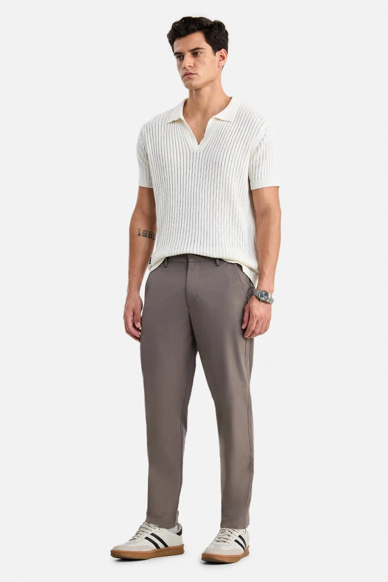 SNITCH Brown Solid Regular Fit Casual Trousers