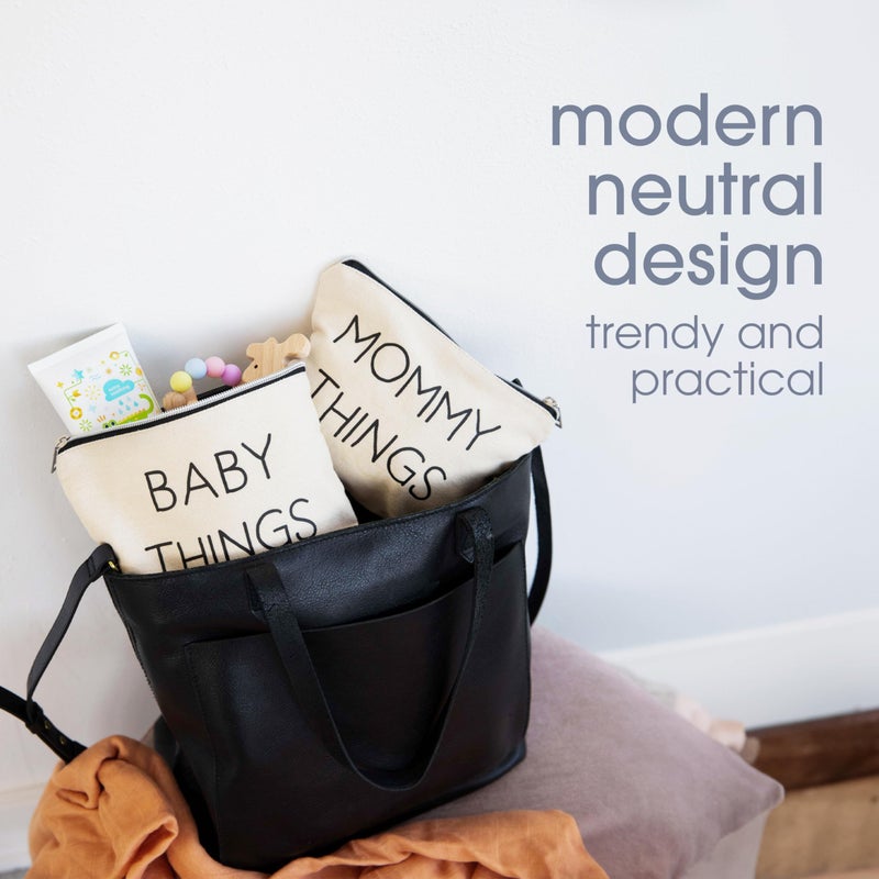 Pearhead Mommy and Baby Things Pouch Set - Canvas Zipper Organizer Bags for Diaper Bag, Travel, Hospital or Nursery Essentials, New Mom Gift - Image 4