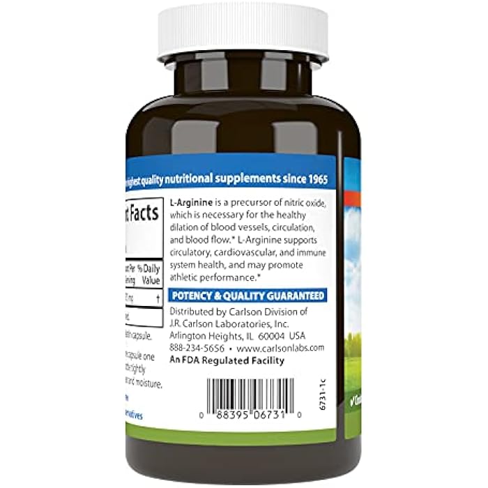 Carlson - L-Arginine, 675 mg, Promotes Healthy Circulatory & Cardiovascular System, 90 capsules - Image 3