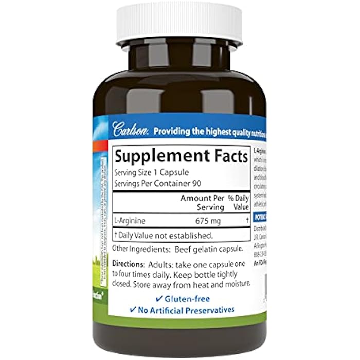 Carlson - L-Arginine, 675 mg, Promotes Healthy Circulatory & Cardiovascular System, 90 capsules - Image 2