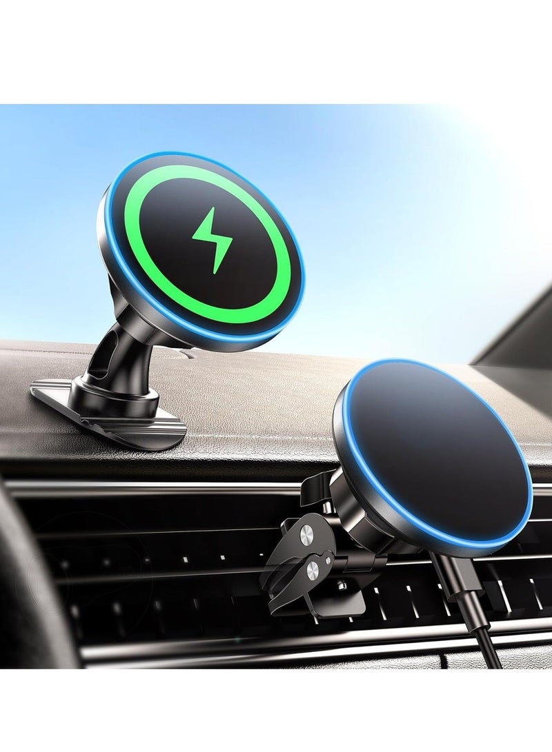 Captaintech Car Mount Charger for Magsafe, 2in1 15W Magnetic Fast Charging Wireless Car Charger, fits for Magsafe Car Charger, Phone Holder Mount for Vent or Dashboard for iPhone 15 14 13 12 Series - Image 1