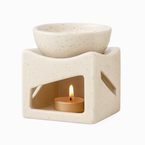 Mkd2 Rise Ceramic Clay Candle Operated Aroma Burner Oil Diffuser Lamp/Oil Burner with 2 Tealight (White) - Image 1