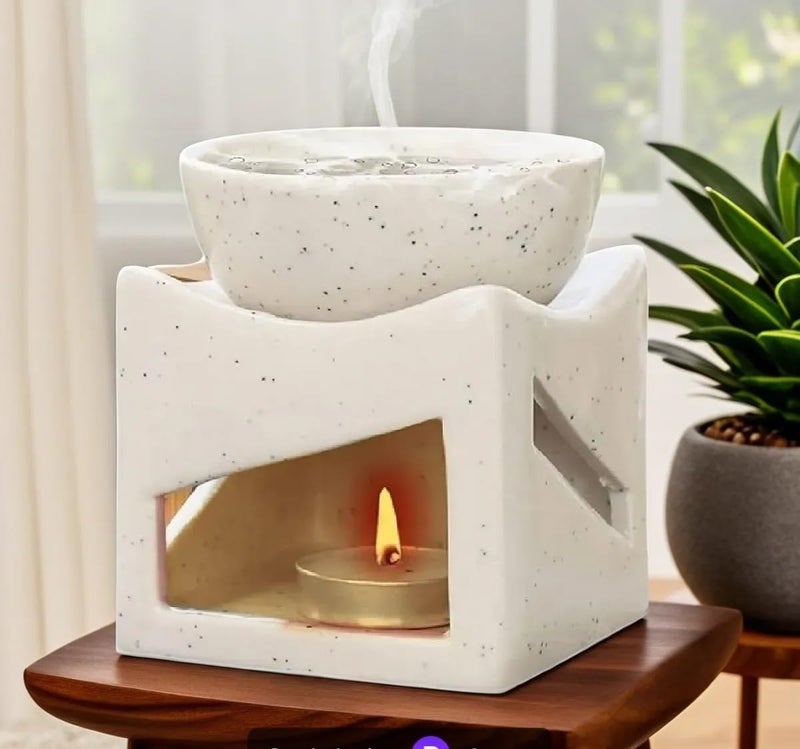 Mkd2 Rise Ceramic Clay Candle Operated Aroma Burner Oil Diffuser Lamp/Oil Burner with 2 Tealight (White) - Image 2