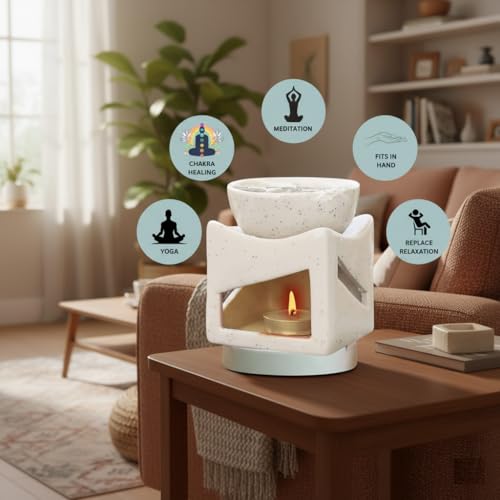 Mkd2 Rise Ceramic Clay Candle Operated Aroma Burner Oil Diffuser Lamp/Oil Burner with 2 Tealight (White) - Image 3