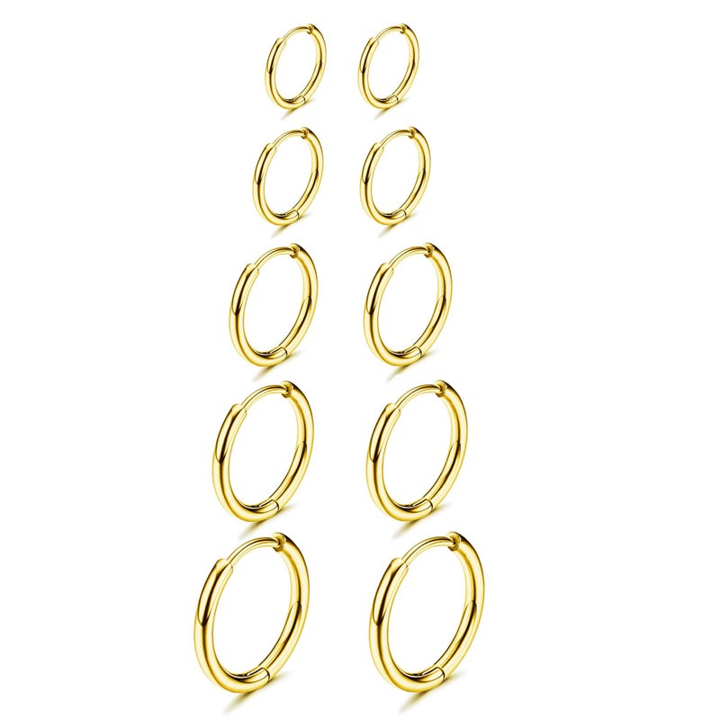 Gokeey 5 Pairs Small Gold Hoop Earrings Set for Women Men, Cute Tiny Cartilage Helix Huggie Hoop Earrings for Multiple Piercing Jewelry Gift 6mm/7mm/8mm/9mm/10mm - Image 1