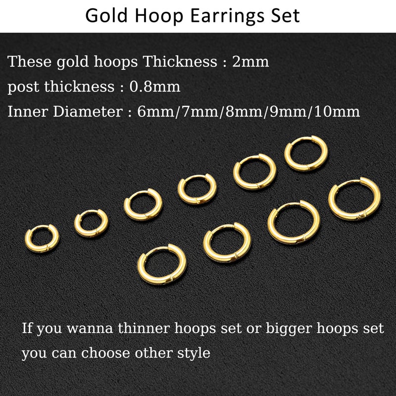 Gokeey 5 Pairs Small Gold Hoop Earrings Set for Women Men, Cute Tiny Cartilage Helix Huggie Hoop Earrings for Multiple Piercing Jewelry Gift 6mm/7mm/8mm/9mm/10mm - Image 5