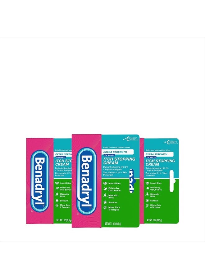 Benadryl Extra Strength Anti-Itch Topical Cream with 2% Diphenhydramine HCI & for Itch Relief of Outdoor Itches Associated with Poison Ivy, Insect Bites & More, 3 x 1 oz - Image 1