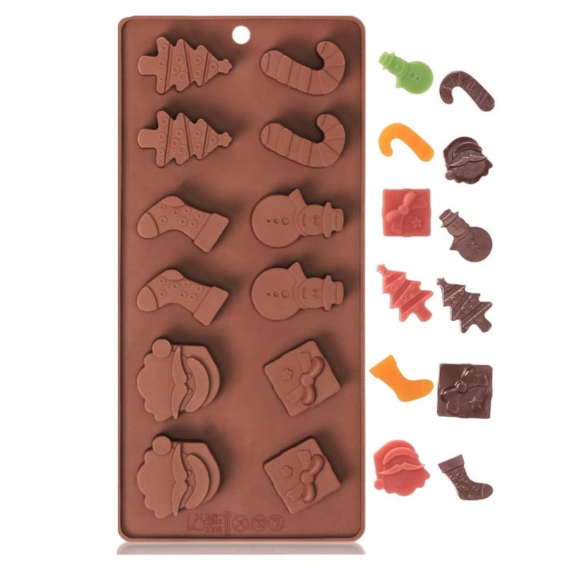 Skytail Skytail 12 Cavity Christmas Silicone Chocolate Mould Xmas Tree Santa Snowman Christmas Sock Cane Gift Box Shape Baking Xmas Chocolate Candy Gummy Cake Decoration Cupcake Topper Jelly Party Snacks - Image 1