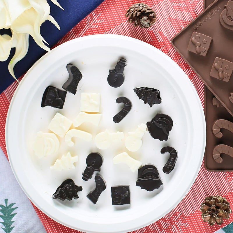 Skytail Skytail 12 Cavity Christmas Silicone Chocolate Mould Xmas Tree Santa Snowman Christmas Sock Cane Gift Box Shape Baking Xmas Chocolate Candy Gummy Cake Decoration Cupcake Topper Jelly Party Snacks - Image 5