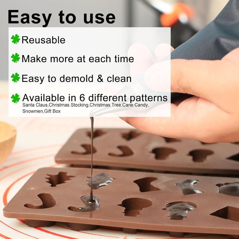 Skytail Skytail 12 Cavity Christmas Silicone Chocolate Mould Xmas Tree Santa Snowman Christmas Sock Cane Gift Box Shape Baking Xmas Chocolate Candy Gummy Cake Decoration Cupcake Topper Jelly Party Snacks - Image 3
