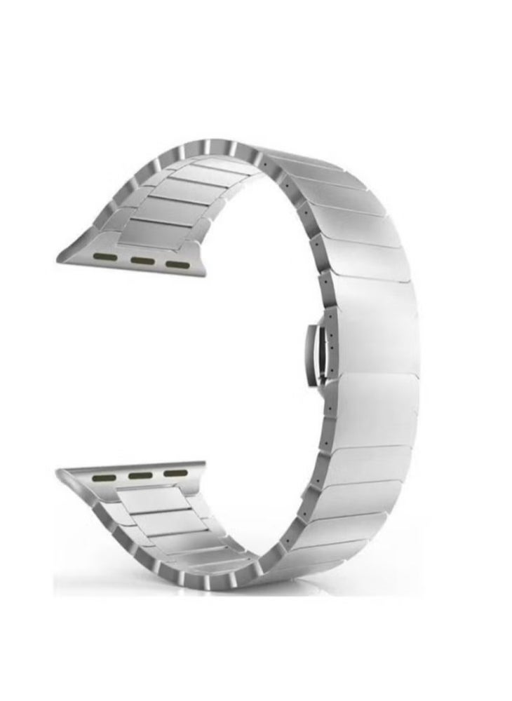 فيسوس سوار ربط من الفولاذ المقاوم للصدأ لساعة Apple Watch Series 6 SE 5 4 3F استبدال الشريط 44 مم / 45 مم / 42 مم / 49 مم فضي 
