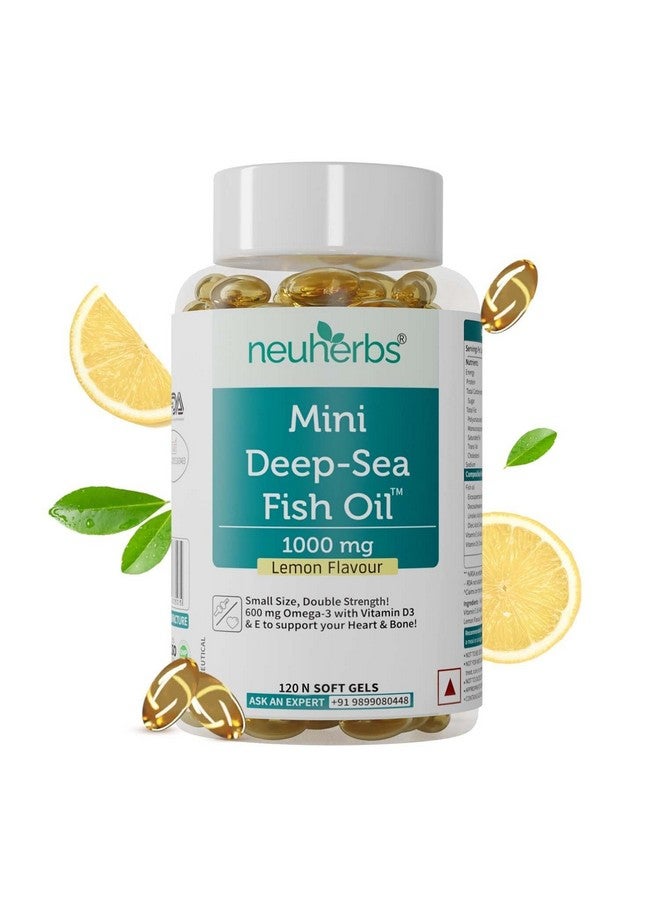 Neuherbs Mini Deep Sea Fish Oil Omega 3 Capsule 1000Mg- 120 Softgels for Men & Women |2X Omega 3 with 360Mg Epa & 240Mg Dha | Fish Oil Capsules with Vitamin D3 & E, 100 grams - Image 1