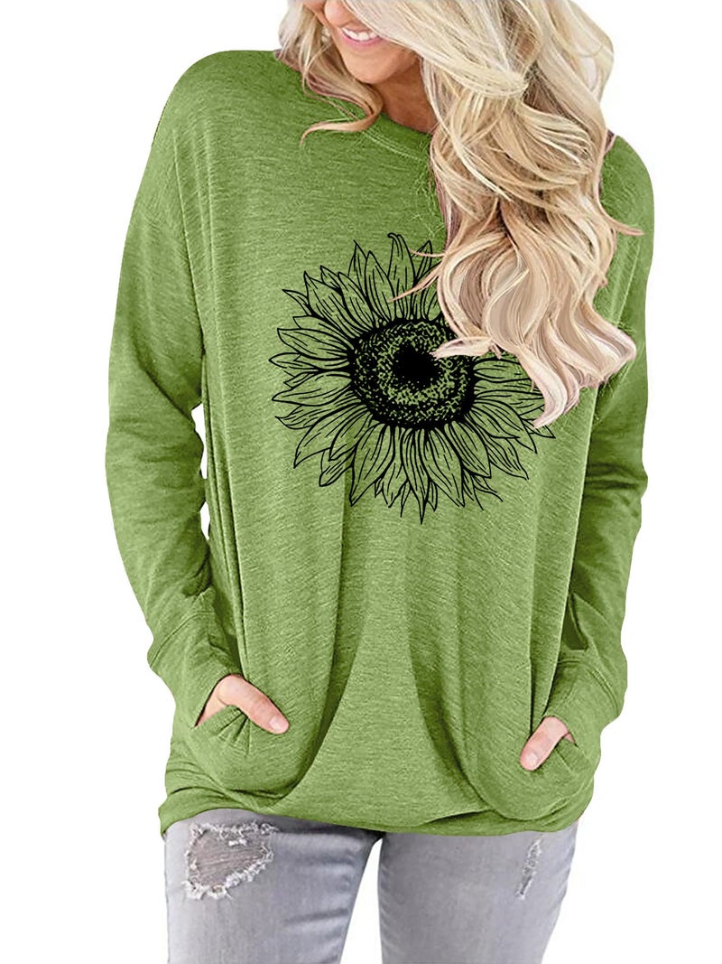 onlypuff Tops for Women Casual Loose Fit Pocket Shirts Graphic Fall Fashion Top Ladies Blouse Green XXL - Image 2