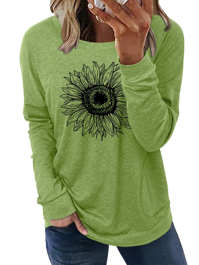onlypuff Tops for Women Casual Loose Fit Pocket Shirts Graphic Fall Fashion Top Ladies Blouse Green XXL - Image 1