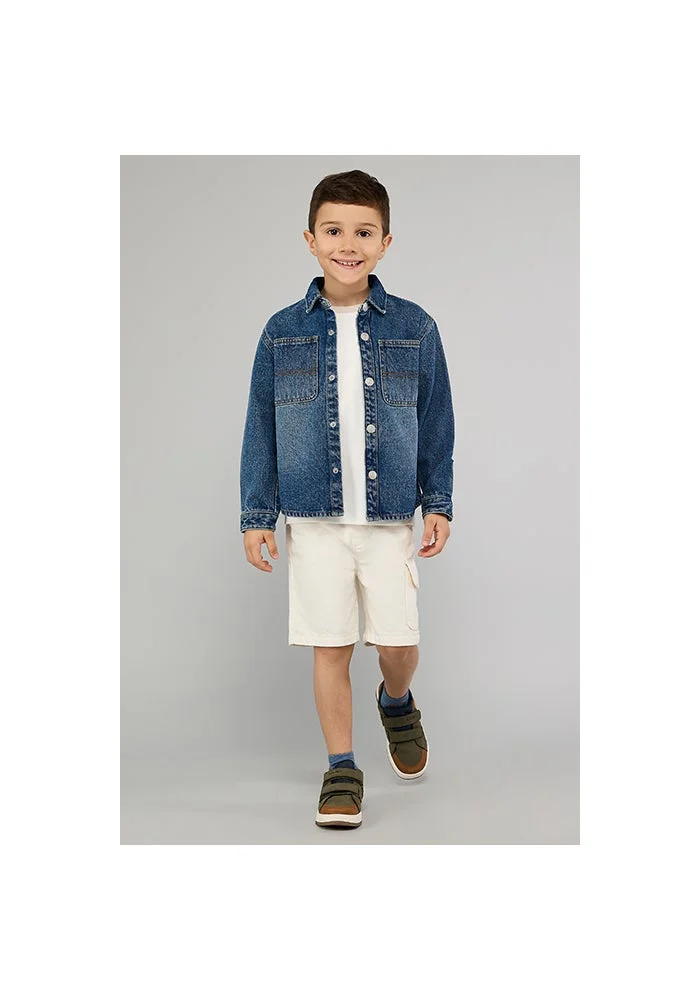 أر أند بي Washed Denim Shirt with Classic Collar and Long Sleeves