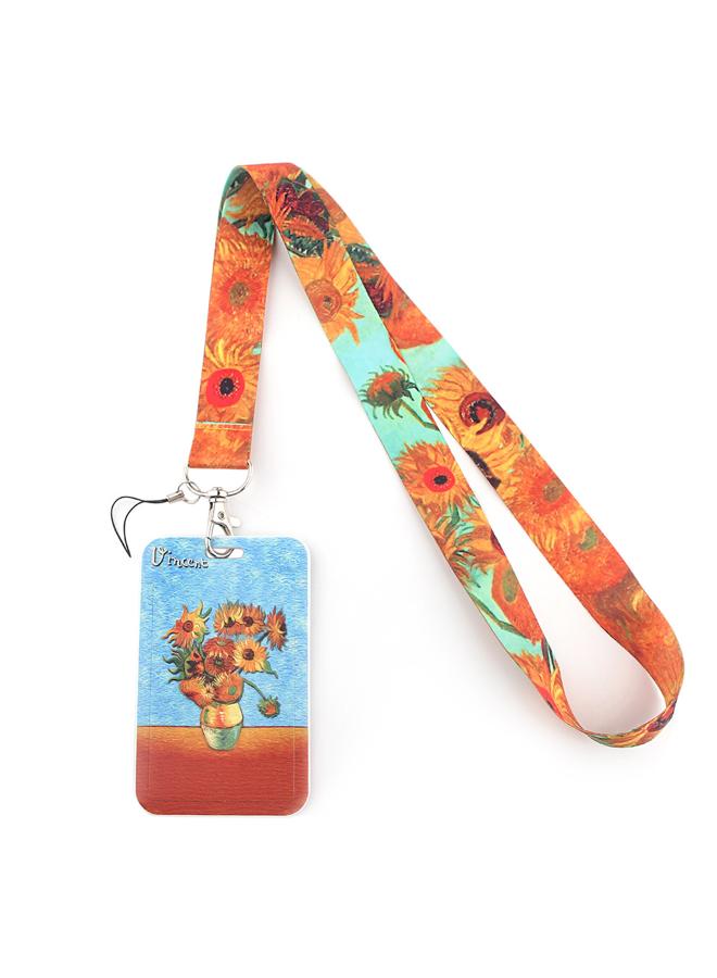 Card Holder with Neck Strap Lanyards Van Gogh's Sunflowers B Oil Painting For Keys Keychain Badge Holder Compatible with Credit Card / Student Card / Bus Transportation Card - Image 1