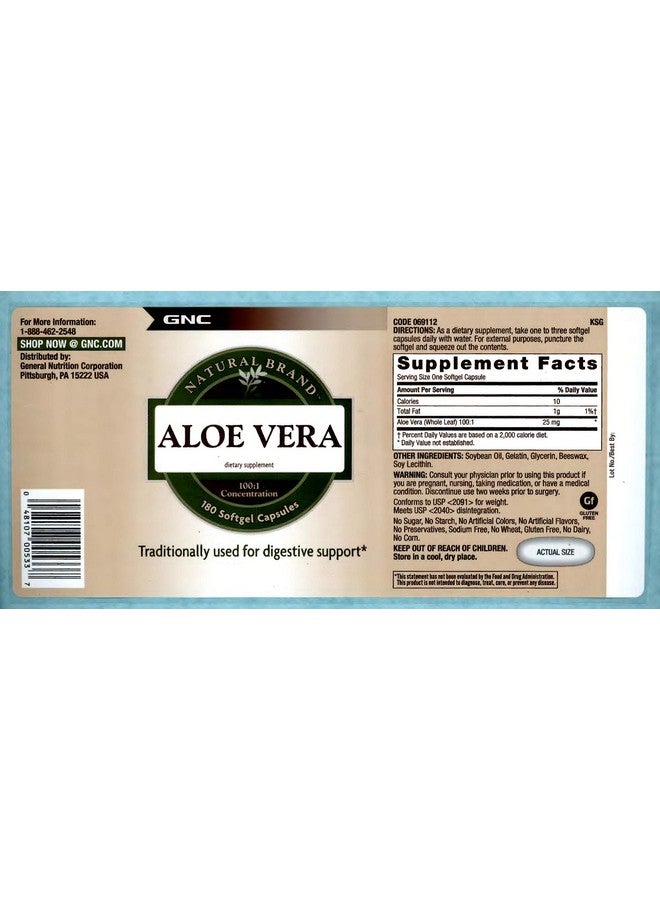 GNC Natural Brand Aloe Vera SoftGel Capsules - Image 3