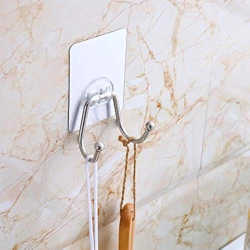 VIHAX Self Adhesive Hooks Waterproof and Rustproof Wall Hooks for Hanging Heavy Duty, Stainless Steel Towel and Coats Hooks to use Inside Kitchen, Bathroom, Home and Office (Double Hooks, 1pcs) - Image 1