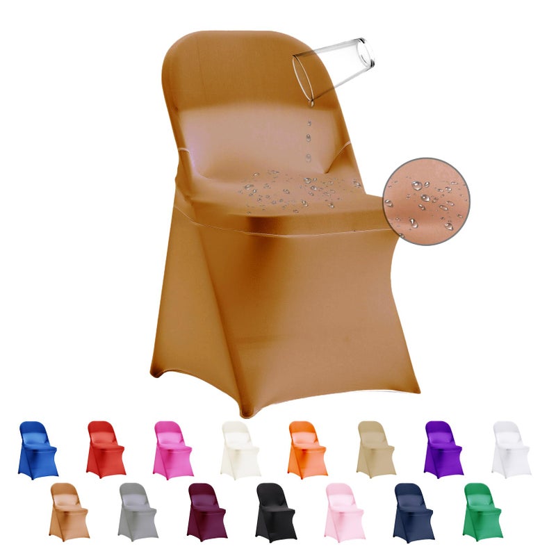 eccwai 12 PCS Waterproof Stretch Spandex Folding Chair Covers  Dining Room Chair Slipcovers Protector for Wedding  Banquet  Party  Holidays  Celebration and Decoration(Gold) - Image 1