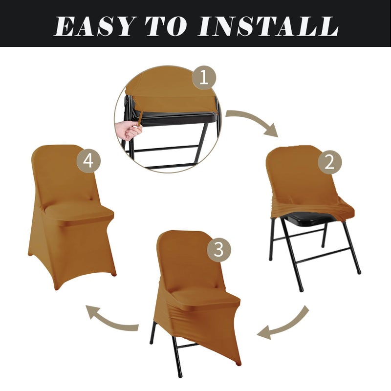 eccwai 12 PCS Waterproof Stretch Spandex Folding Chair Covers  Dining Room Chair Slipcovers Protector for Wedding  Banquet  Party  Holidays  Celebration and Decoration(Gold) - Image 5