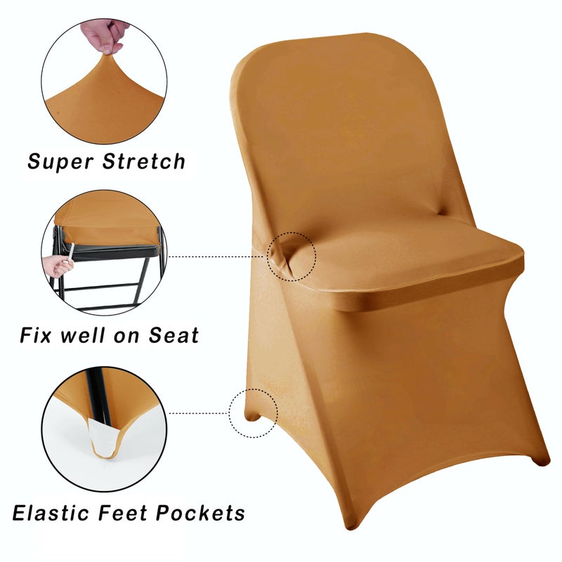 eccwai 12 PCS Waterproof Stretch Spandex Folding Chair Covers  Dining Room Chair Slipcovers Protector for Wedding  Banquet  Party  Holidays  Celebration and Decoration(Gold) - Image 4