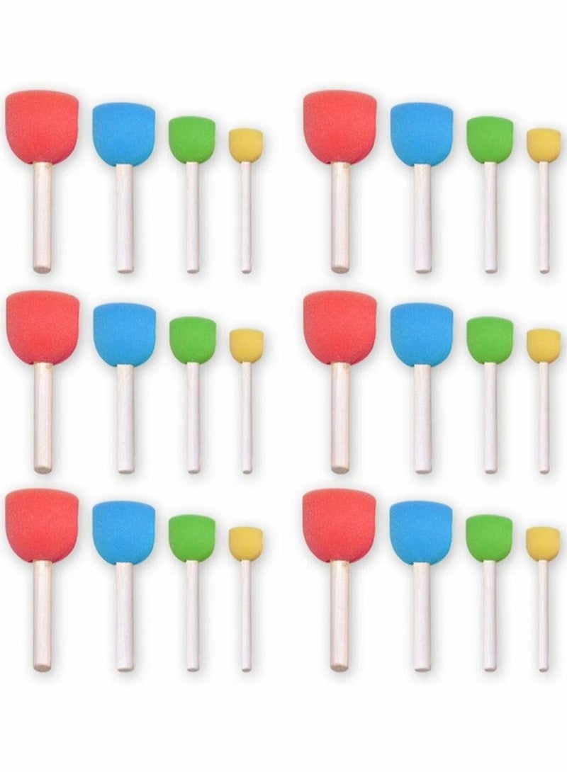 Excefore 24pcs Round Paint Foam Sponge Brush Set - Colorful Mini DIY Painting Sponge Seals with Wooden Handle Drawing Doodle Tools for for Kids Arts and Crafts - Image 1