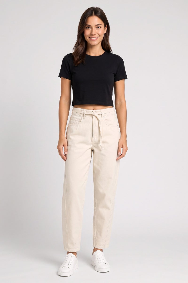 Threadbare Women Regular Fit Solid No Stretch Jeans, Cream - Image 2