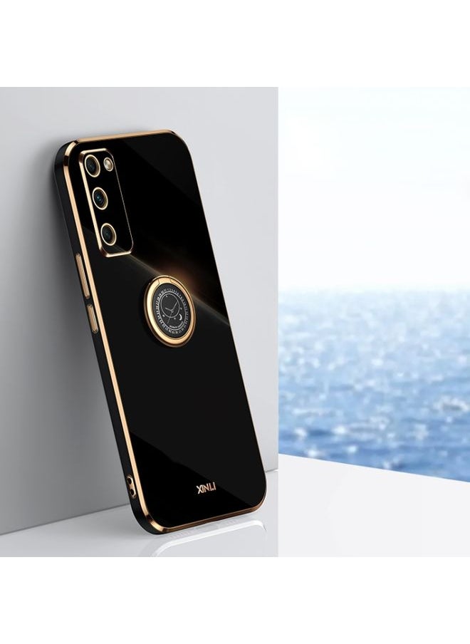 HuHa Case Cover For Honor 30 Youth XINLI Straight 6D Plating Gold Edge TPU Shockproof Case with Ring Holder Black 