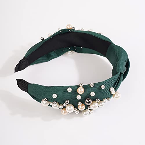 Wiwpar Pearl Knotted Headbands for Women Fashion Wide Pearl Bead Headband Head Bands Boho Hair Accessories (Green) - Image 5