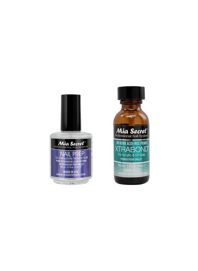 MIA SECRET Mia Secret Professional Natural Nail Prep Dehydrate and Xtra Bond, Acid-Free Primer Set. Superior Bonding Primer for Acrylic Powder and Gel Nail Polish. Nail, Long-Lasting.  - Image 1