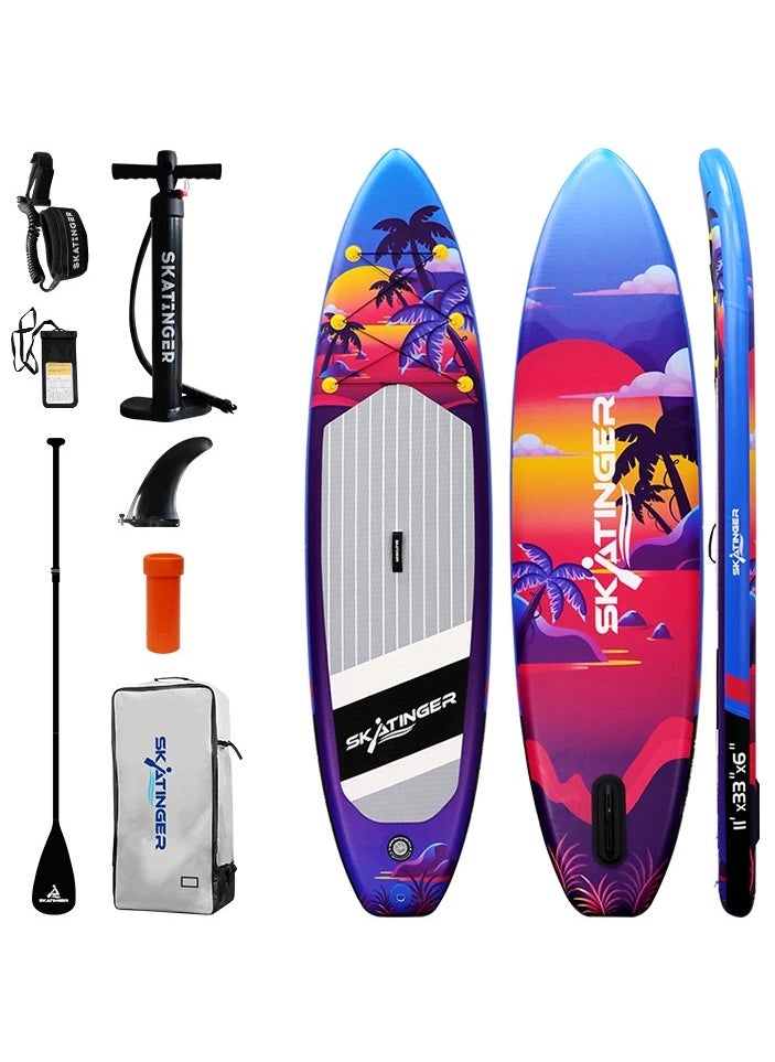 Skatinger Skatinger 11'-33"-6" Single Layer SUP Soft Standup Board Power Fin Paddle Board with Pump and Fins for Yoga, Fishing, Drifting, and Floating - Sunset  - Image 1