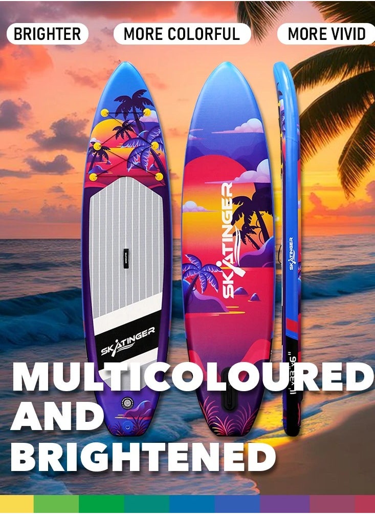 Skatinger Skatinger 11'-33"-6" Single Layer SUP Soft Standup Board Power Fin Paddle Board with Pump and Fins for Yoga, Fishing, Drifting, and Floating - Sunset  - Image 3