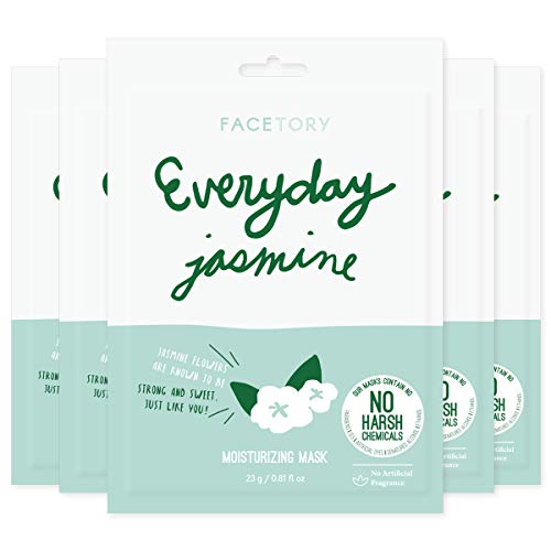 FACETORY K Beauty Face Mask Skin Care - Everyday JASMINE Moisturizing Sheet Mask | Plant-Based with Jasmine Infusion (5 Pack) - Image 1