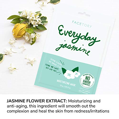 FACETORY K Beauty Face Mask Skin Care - Everyday JASMINE Moisturizing Sheet Mask | Plant-Based with Jasmine Infusion (5 Pack) - Image 3