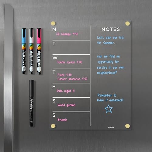 Visibly Magnetic Acrylic Weekly Calendar for Fridge, Weekly Meal Planner with Notes, Includes 4 Magnetic Wet-Erase Markers for Refrigerator, 9" X 12" | Silver Hardware - Image 1