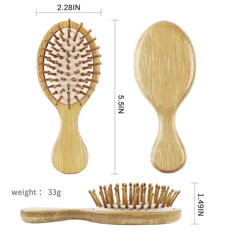 MRD 2 PCS Bamboo Detangler Mini Hair Brushes Travel Pack For Kids Gift No Wooden Bristles Hairbrush Massage Scalp For Curly Hair, Wet Dry Hair Tangle Brush - Image 5