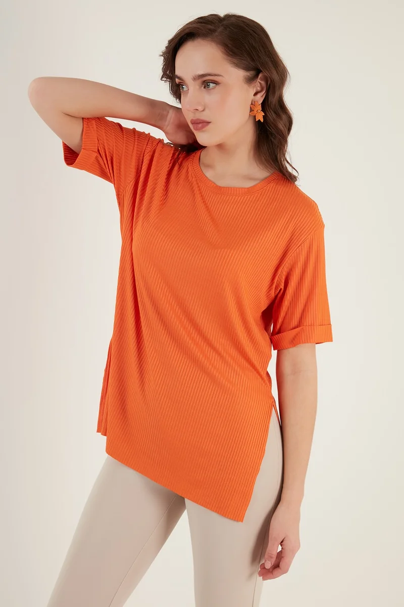 ليلا Oversize Crew Neck Slit Detailed Blouse Women's Blouse 5863683