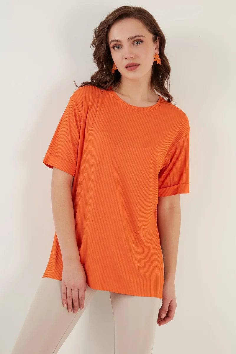 ليلا Oversize Crew Neck Slit Detailed Blouse Women's Blouse 5863683