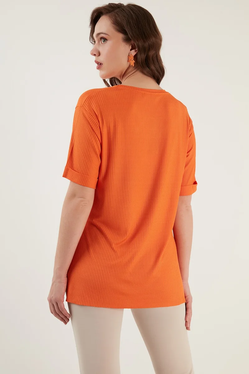 ليلا Oversize Crew Neck Slit Detailed Blouse Women's Blouse 5863683