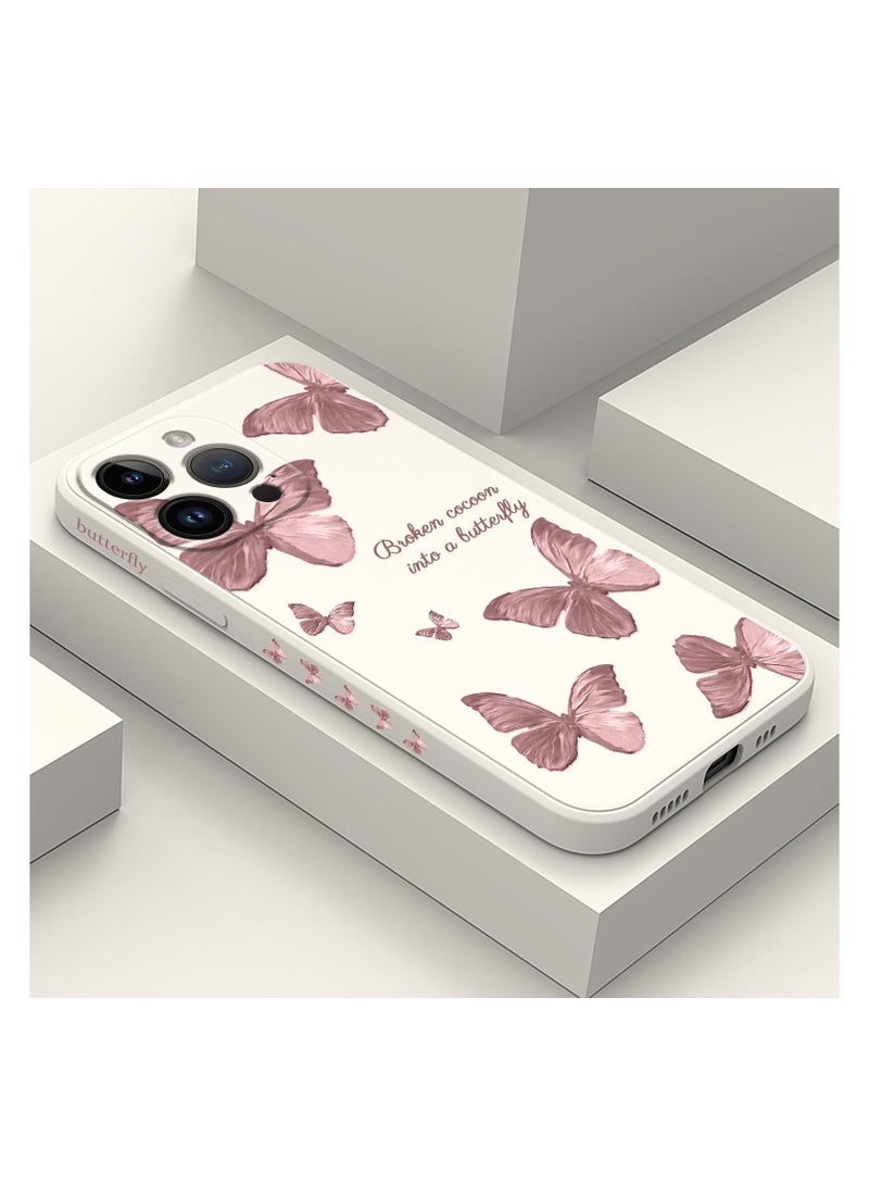 اليشمك For iPhone 13 Pro Max Case Flower erfly Cute Astronaut Design Phone Cover Soft Microfiber Lining Slim Liquid Silicone 13 Pro Max Case-White 3 - Image 1