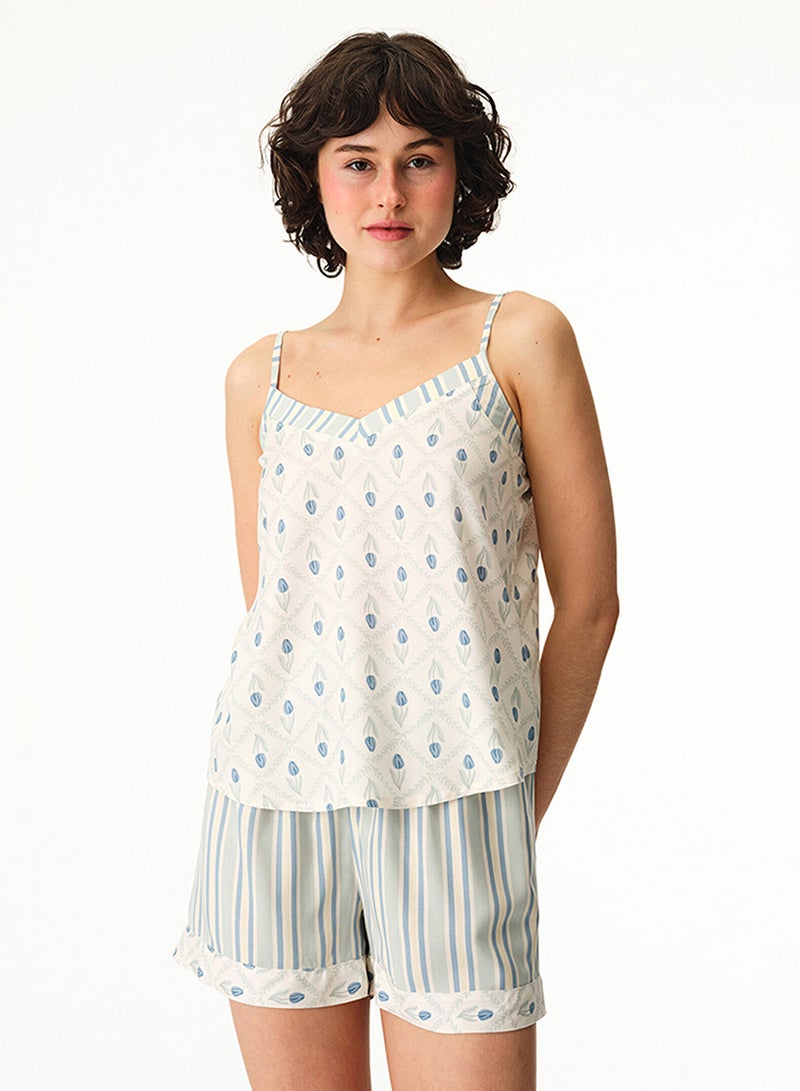 Penti Women's Viscose Lounge Serenity Striped Shorts - Light Green - Image 5