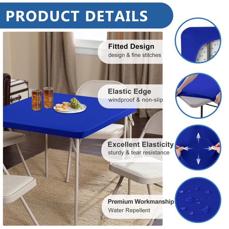 Enjoyidea Square Fitted Tablecloth 34x34 Inch-2 Pack Royal Blue Card Elastic Spandex Table Cover-Small Stretch Folding Table Cloths Topper Cap for Kitchen Dining Picnic Patio Outdoor Party Tables - Image 2