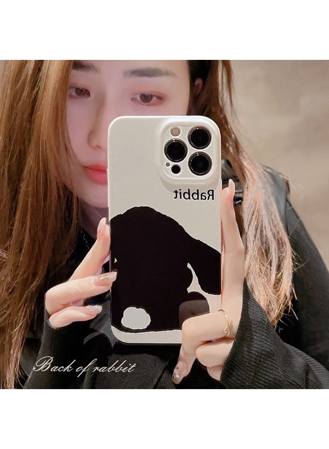 NIBEMINENT Film Black Rabbit Protective TPU Case Cover For iPhone 15 Pro, White Background Chubby Rabbit