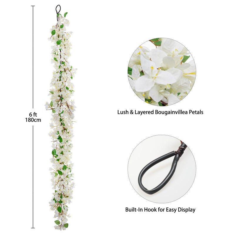 Briful 6ft White Bougainvillea Flower Garland â€“ Artificial Silk Floral Vine with Built-in Hook Faux Flower Garland for Backdrop Table Wall Wedding Party Home Decoration - Image 2
