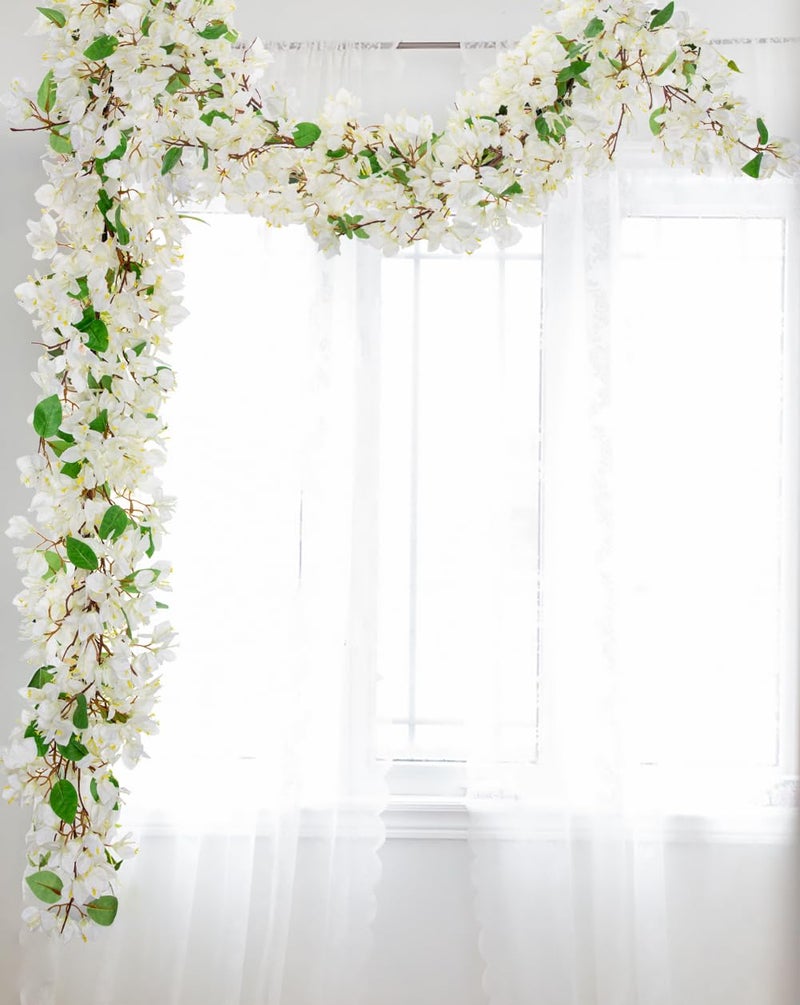 Briful 6ft White Bougainvillea Flower Garland â€“ Artificial Silk Floral Vine with Built-in Hook Faux Flower Garland for Backdrop Table Wall Wedding Party Home Decoration - Image 5