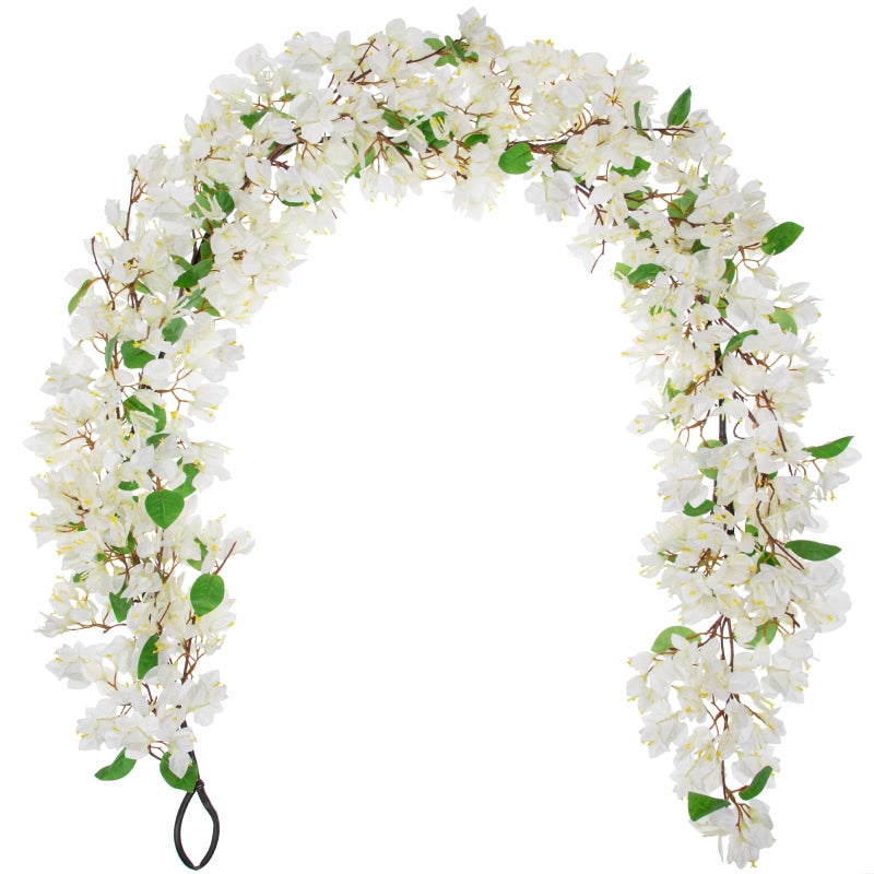 Briful 6ft White Bougainvillea Flower Garland â€“ Artificial Silk Floral Vine with Built-in Hook Faux Flower Garland for Backdrop Table Wall Wedding Party Home Decoration - Image 1