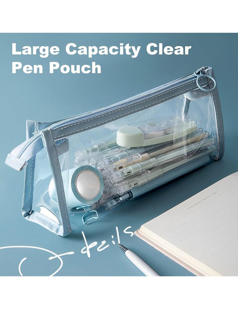 أوليس فيرس  2 حزمة كبيرة قلم رصاص شفاف حالة مقاومة للماء PVC مبطن حقيبة ماكياج واضحة الامتحان السفر التجميل تخزين حقيبة للمدرسة المكتب والأمتعة أسود + رمادي - Image 2