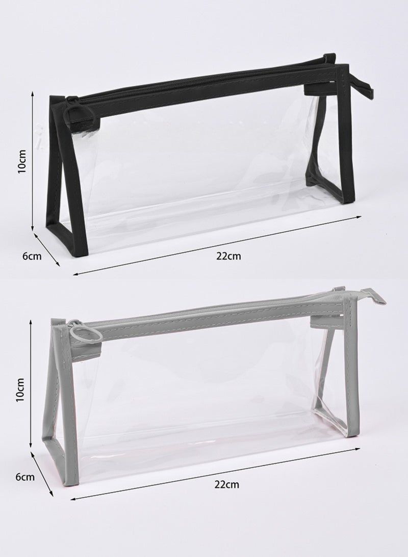 أوليس فيرس  2 حزمة كبيرة قلم رصاص شفاف حالة مقاومة للماء PVC مبطن حقيبة ماكياج واضحة الامتحان السفر التجميل تخزين حقيبة للمدرسة المكتب والأمتعة أسود + رمادي - Image 1